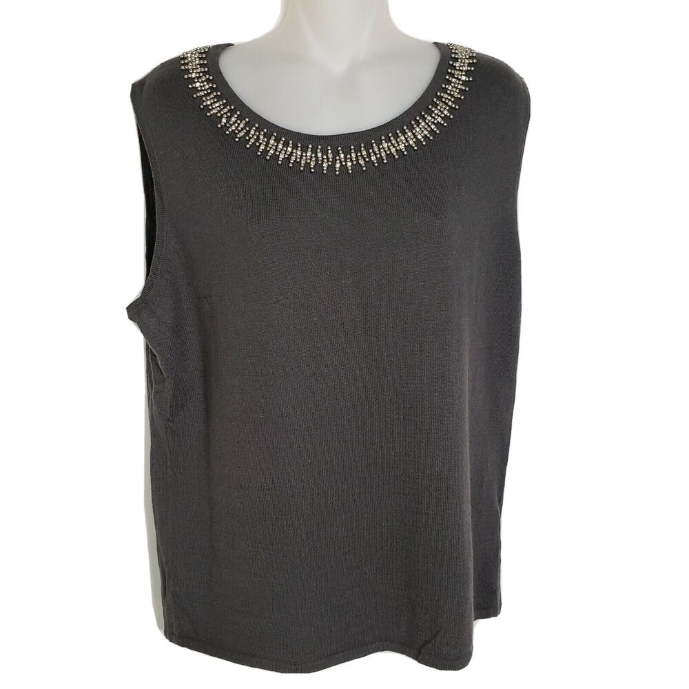 Preston & York Women's Tank Top Size XL Gray Embellished Beaded Knit Rabbit Hair